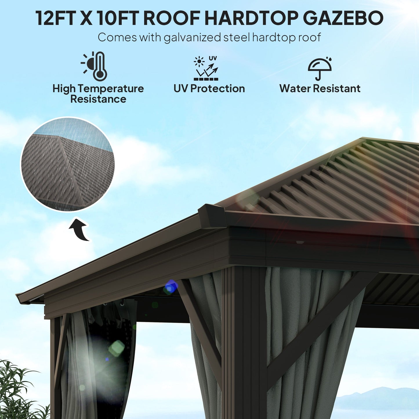 Outsunny 3.6 x 3(m) Metal Garden Hardtop Gazebo with Screened Curtain Dark Grey