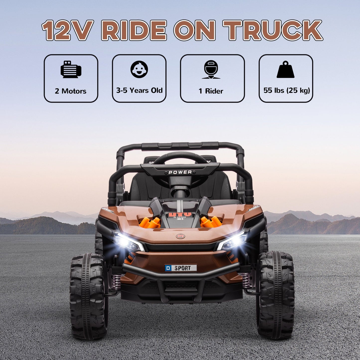 AIYAPLAY Kids Ride on Car, 12V Electric Truck w/ Horn Lights USB