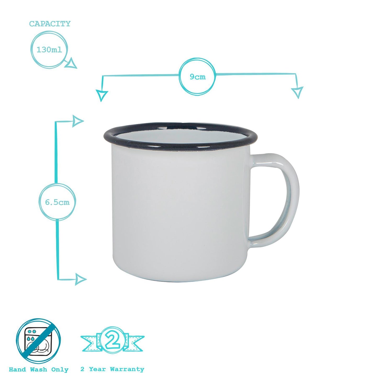 130ml White Enamel Espresso Cups - Pack of Six