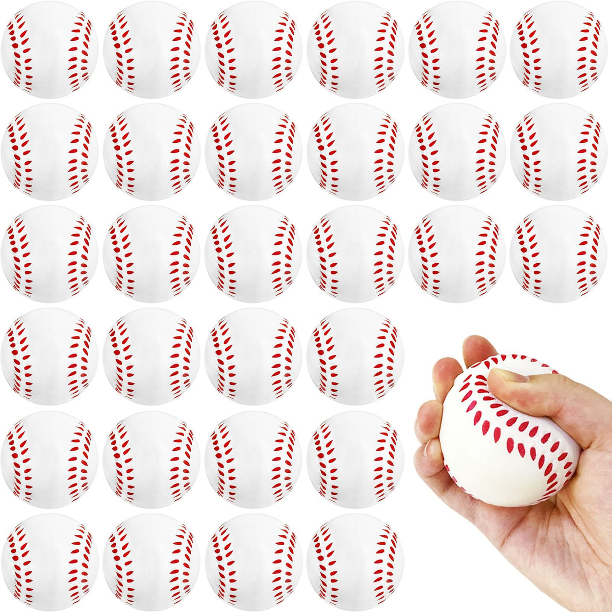 Baaxxango 30 Pack Baseball Stress Balls – 2.5-Inch Foam Squeeze Balls for Kids & Parties