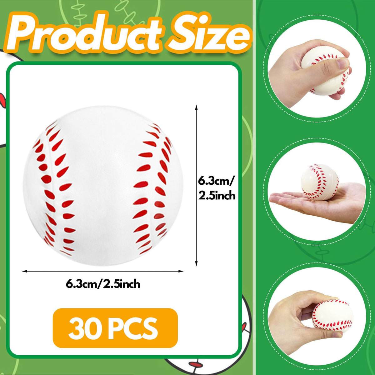 Baaxxango 30 Pack Baseball Stress Balls – 2.5-Inch Foam Squeeze Balls for Kids & Parties