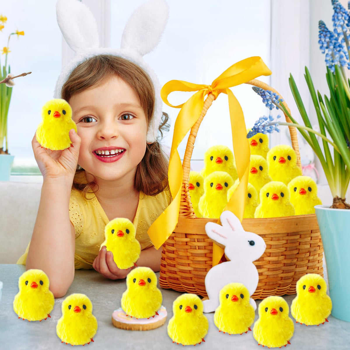 Baaxxango 24-Piece Easter Fluffy Chicks – Soft Plush Mini Chick Ornaments for Easter Decor & Party Favors