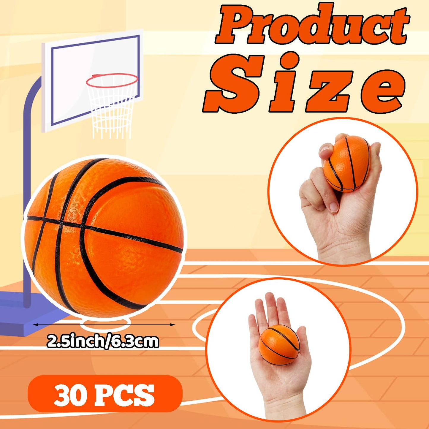 Baaxxango 30-Pack 2.5-Inch Mini Foam Basketballs – Soft Squeeze Balls for Parties & Stress Relief