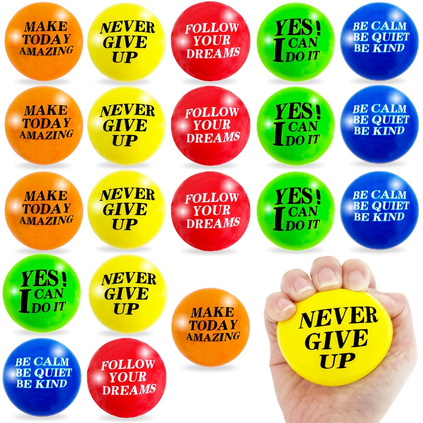 Baaxxango 20 Pcs Motivational Stress Balls – Colorful Foam Hand Exercise Balls