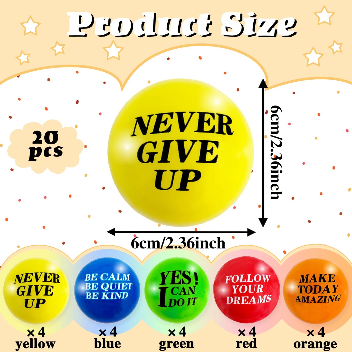 Baaxxango 20 Pcs Motivational Stress Balls – Colorful Foam Hand Exercise Balls