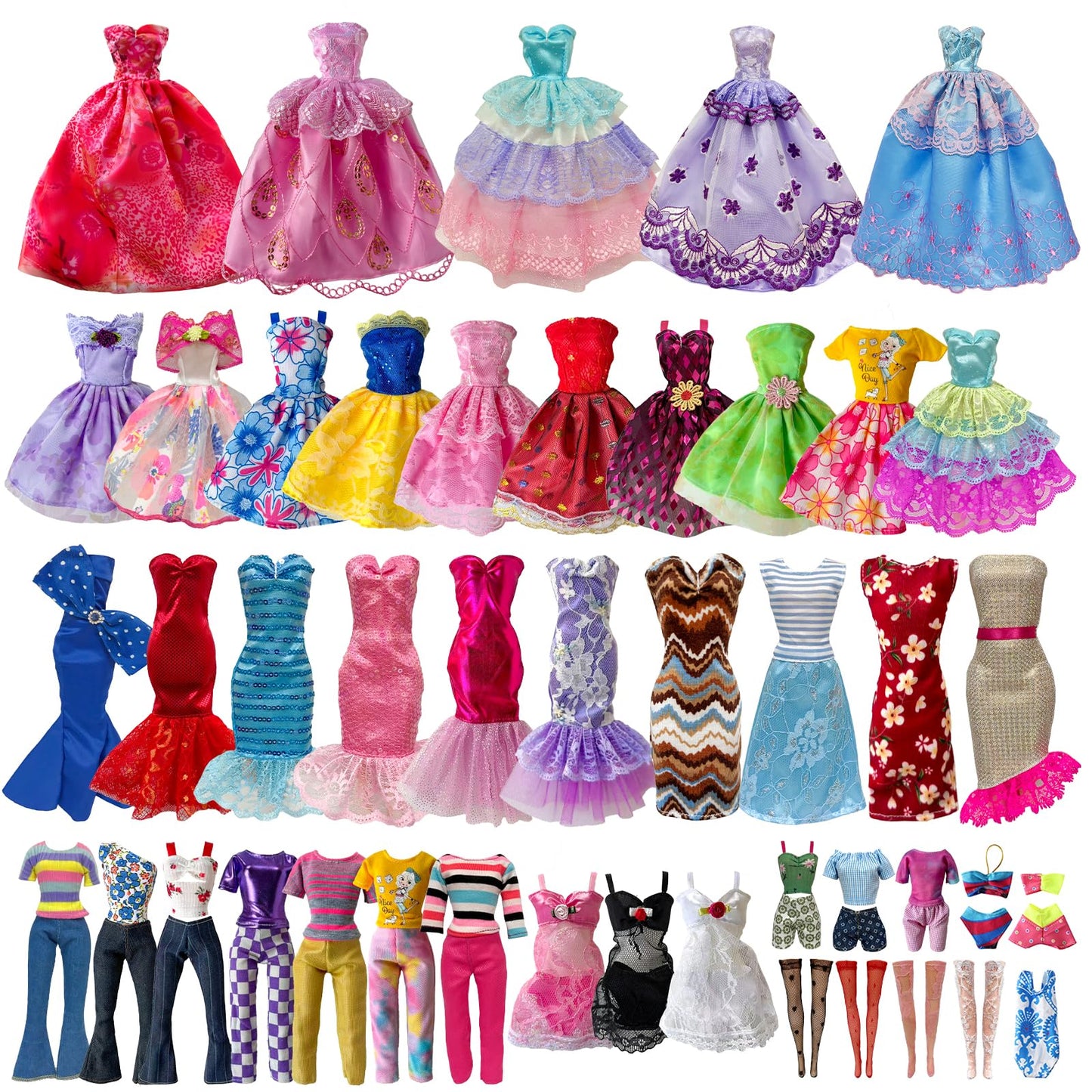 Babeilei 19 Pcs Doll Clothes & Accessories for 11.5-Inch Dolls – Random Dresses & Outfits
