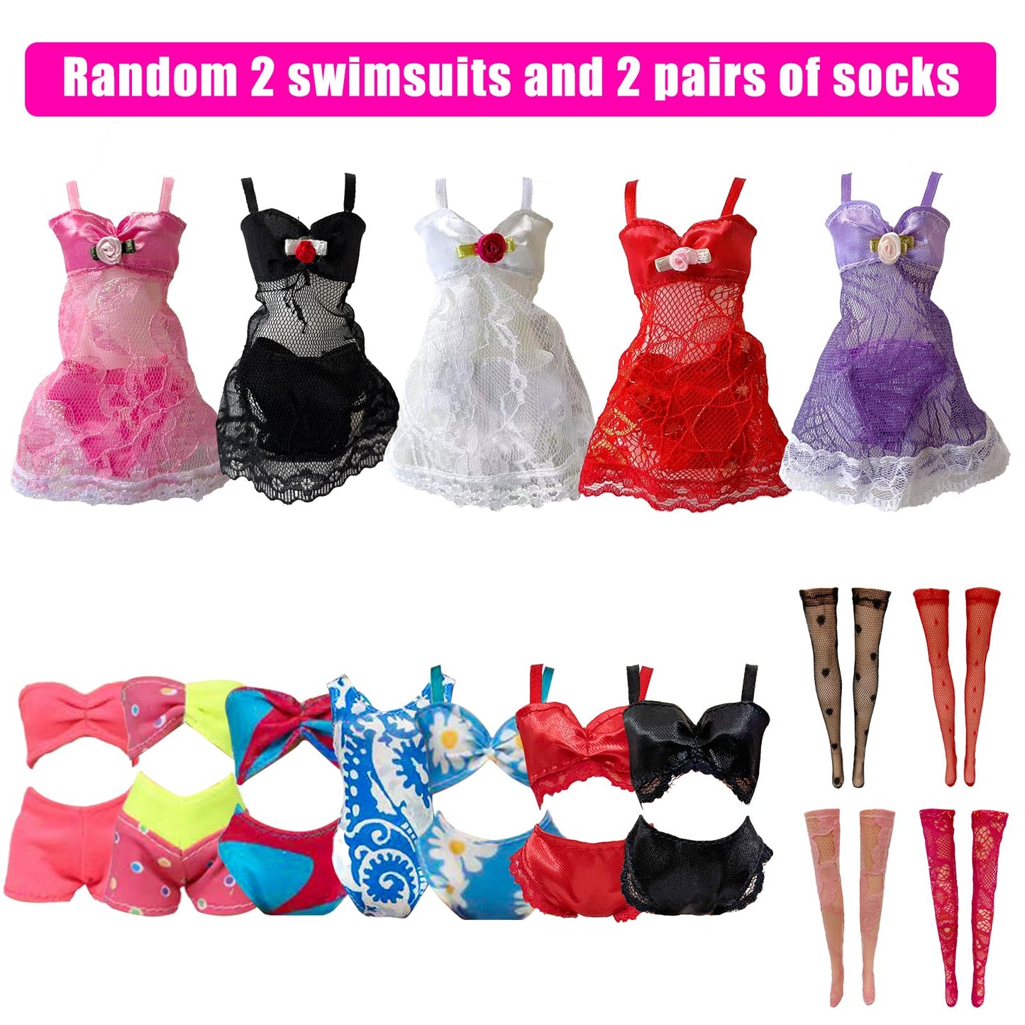 Babeilei 19 Pcs Doll Clothes & Accessories for 11.5-Inch Dolls – Random Dresses & Outfits