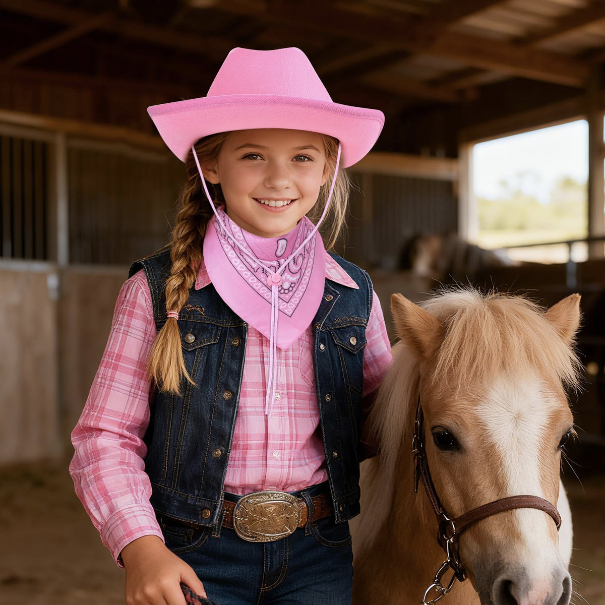 Babelshar Toddler Cowboy Hat & Bandana – Pink Felt Western Set for 3–8 Kids