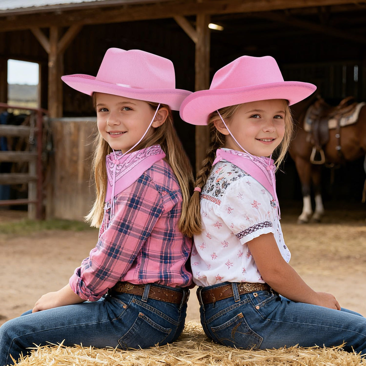 Babelshar Toddler Cowboy Hat & Bandana – Pink Felt Western Set for 3–8 Kids