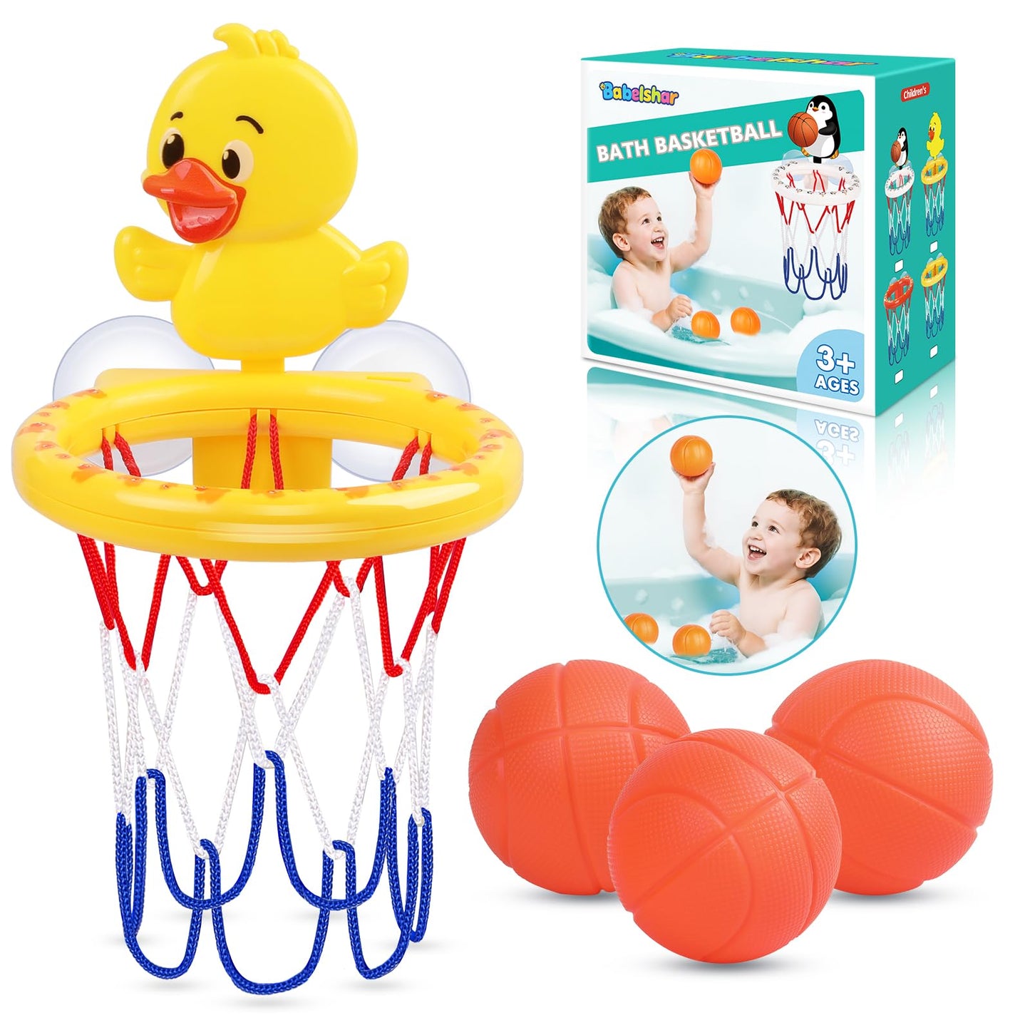 Babelshar Bath Basketball Hoop with Yellow Duck Backboard and 3 Soft Balls