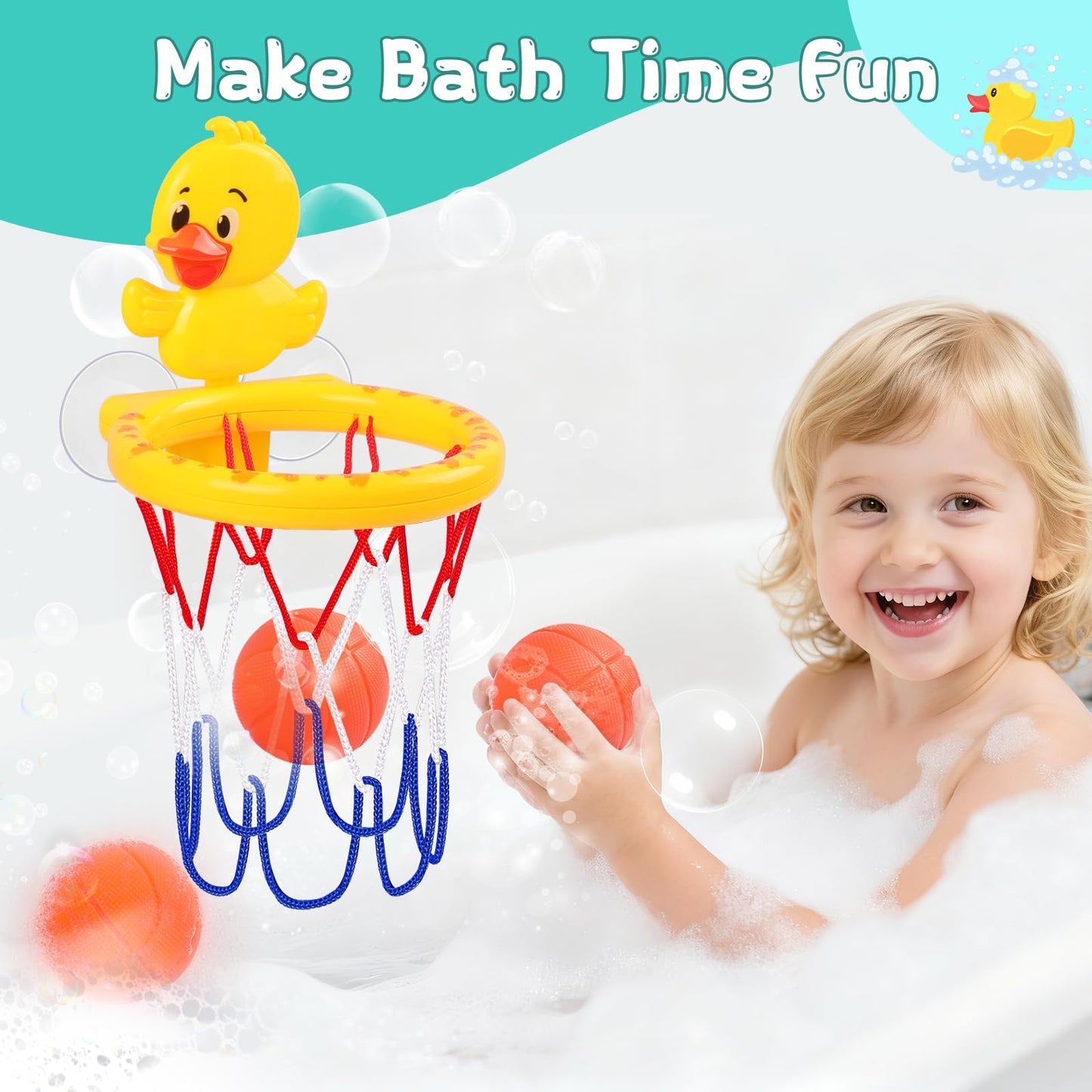 Babelshar Bath Basketball Hoop with Yellow Duck Backboard and 3 Soft Balls