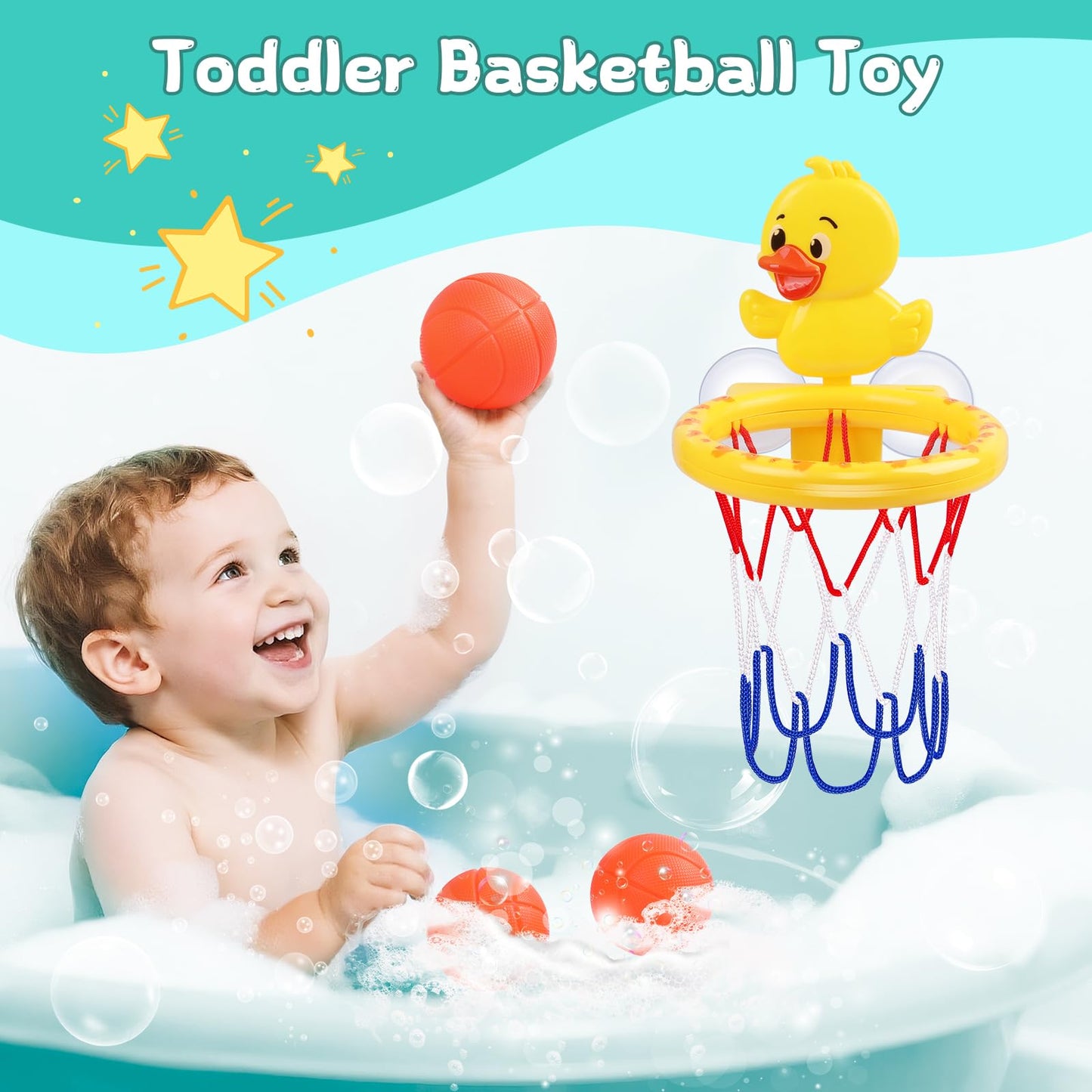 Babelshar Bath Basketball Hoop with Yellow Duck Backboard and 3 Soft Balls