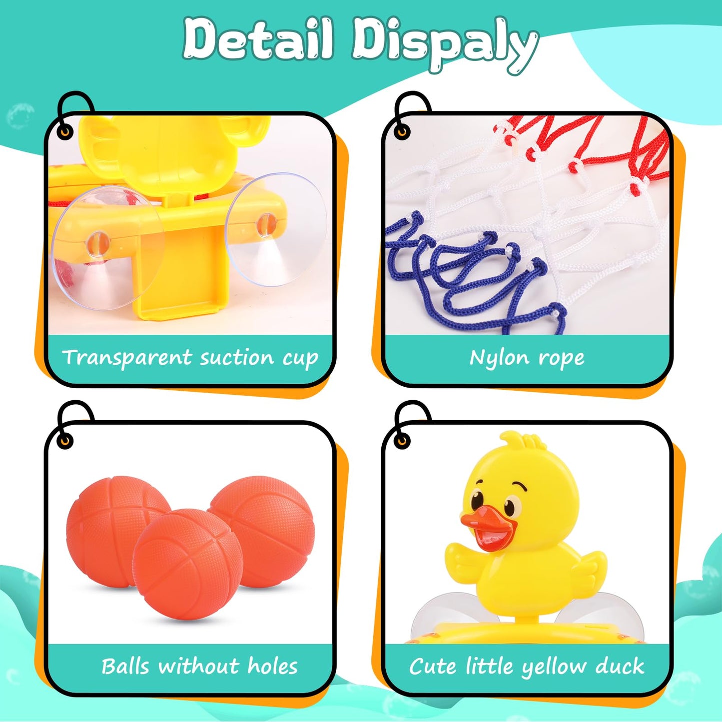 Babelshar Bath Basketball Hoop with Yellow Duck Backboard and 3 Soft Balls