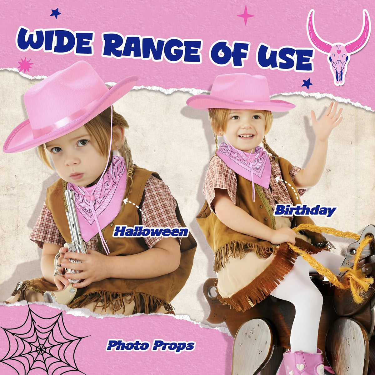 Babelshar Toddler Cowboy Hat & Bandana – Pink Felt Western Set for 3–8 Kids