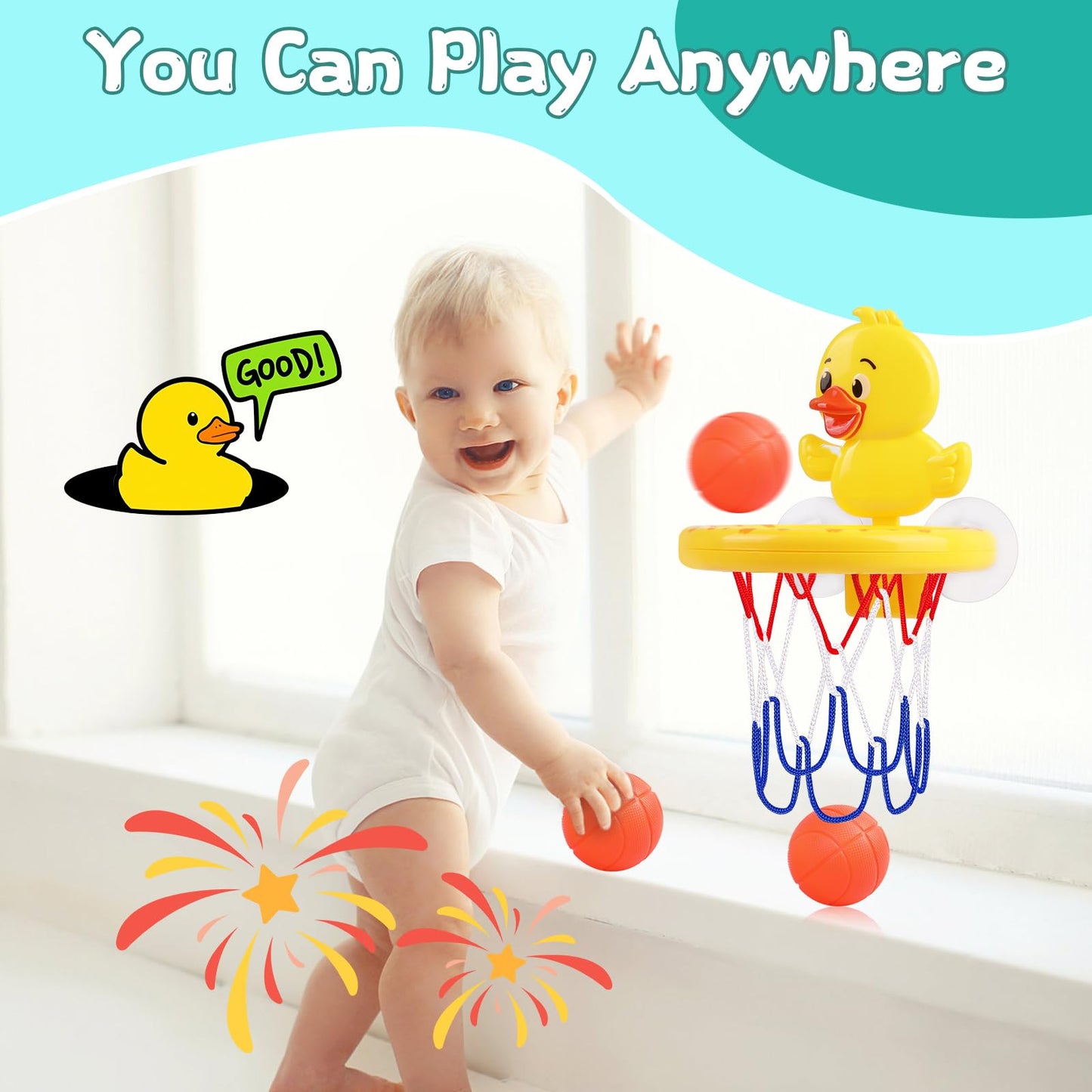 Babelshar Bath Basketball Hoop with Yellow Duck Backboard and 3 Soft Balls