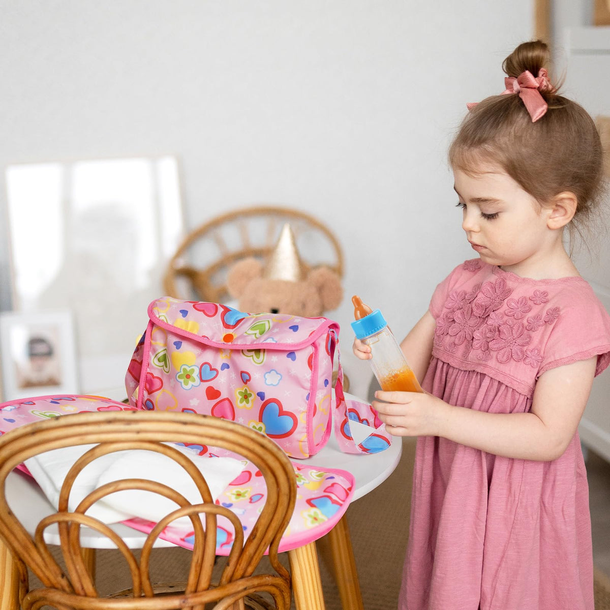BABESIDE 5 Pcs Baby Doll Diaper Bag Set with Magic Bottles for 12-16 Inch Dolls