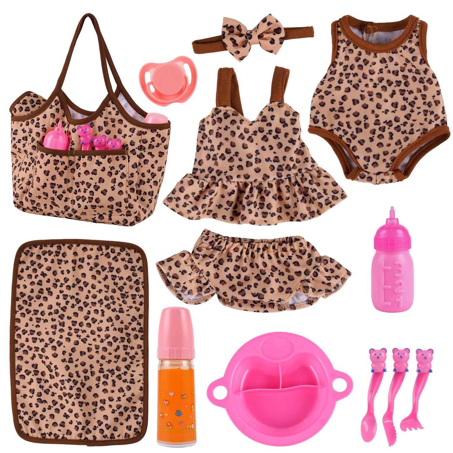 BABESIDE 13-Piece Baby Doll Care Set with Feeding Gear & Tote Bag for 10-12 Inch Dolls