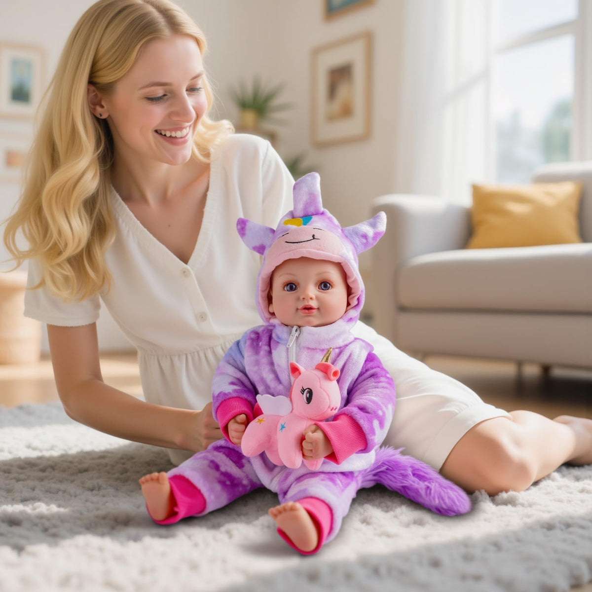 BABESIDE 15-Inch Realistic Baby Doll with Unicorn Outfit – Blue Eyes, Soft Body