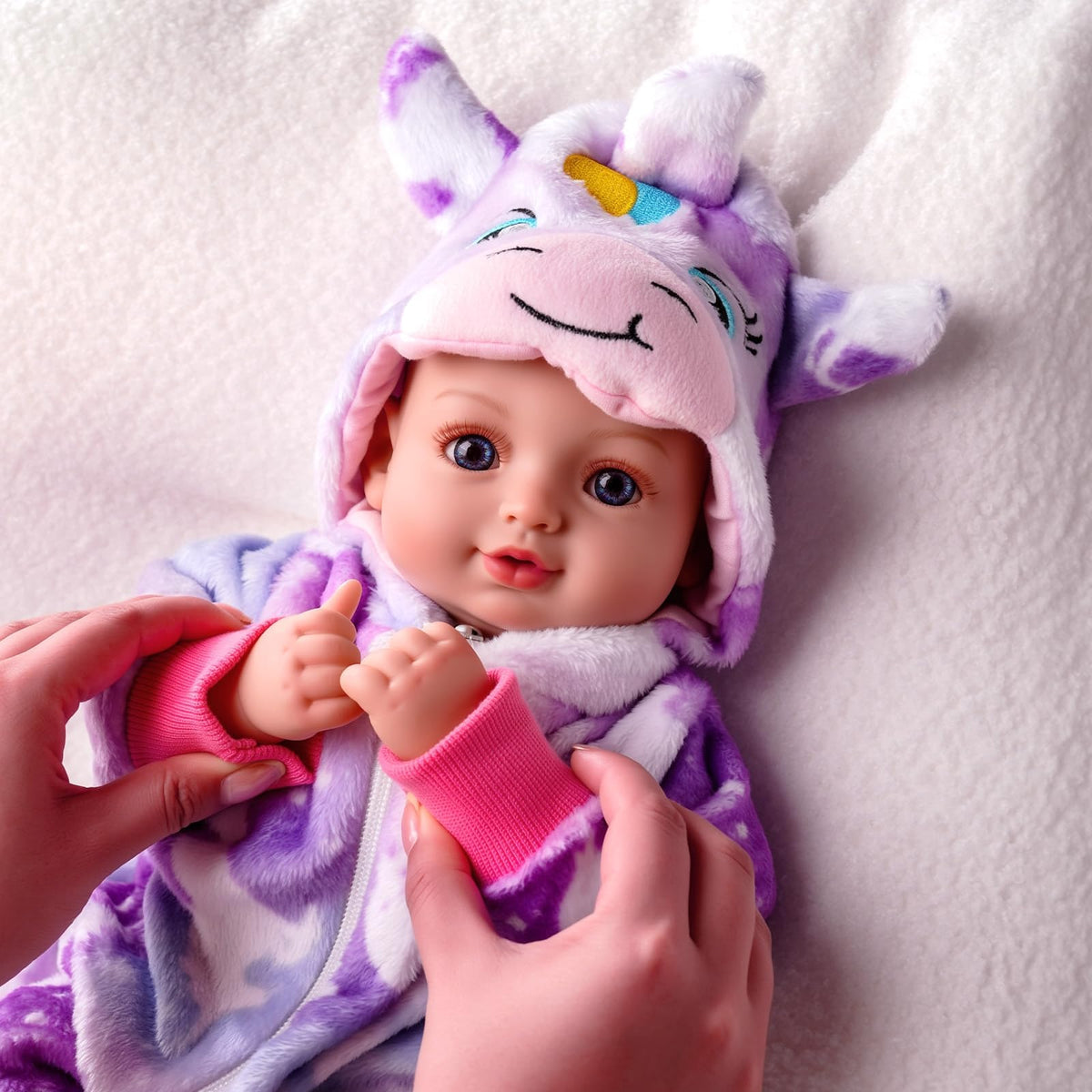 BABESIDE 15-Inch Realistic Baby Doll with Unicorn Outfit – Blue Eyes, Soft Body