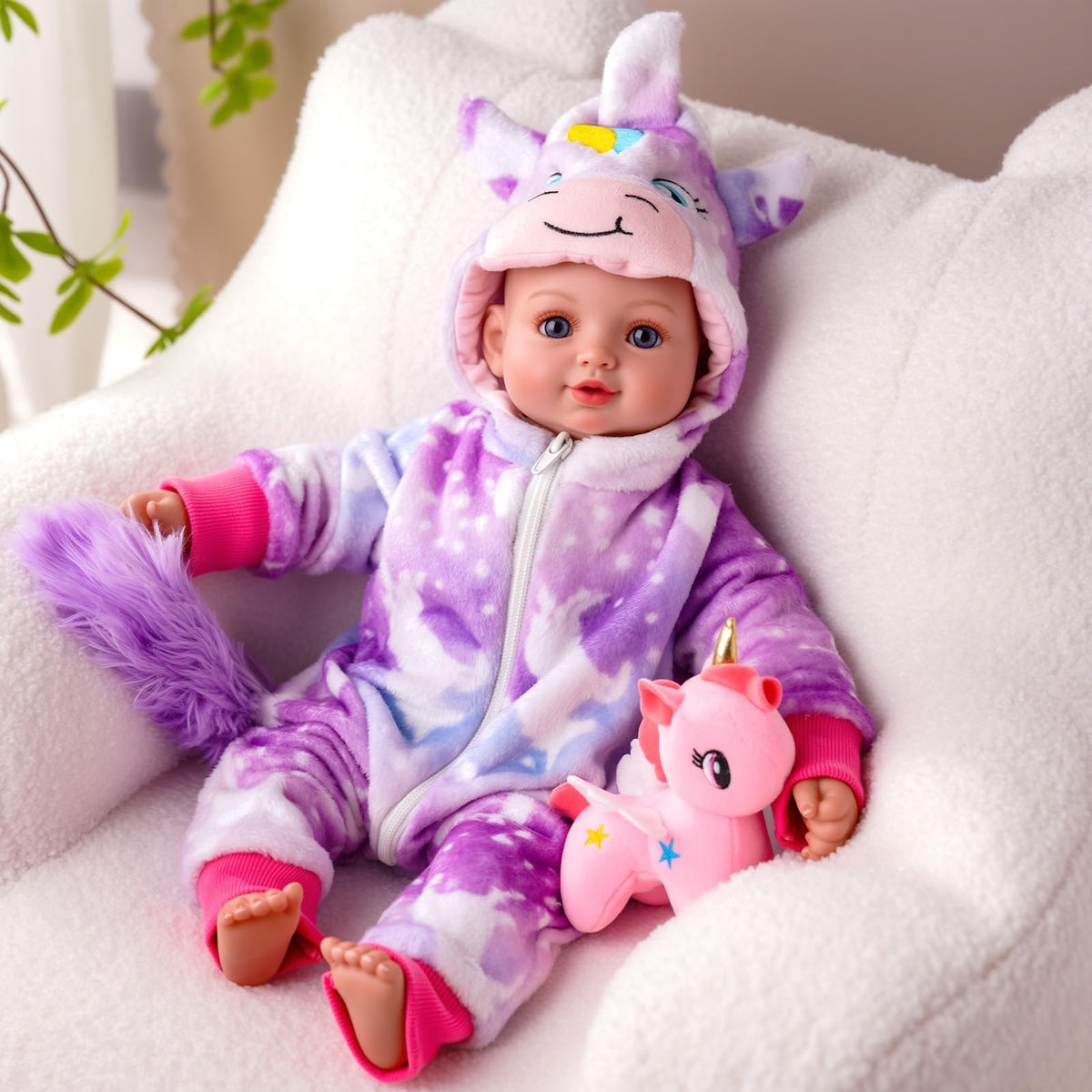 BABESIDE 15-Inch Realistic Baby Doll with Unicorn Outfit – Blue Eyes, Soft Body