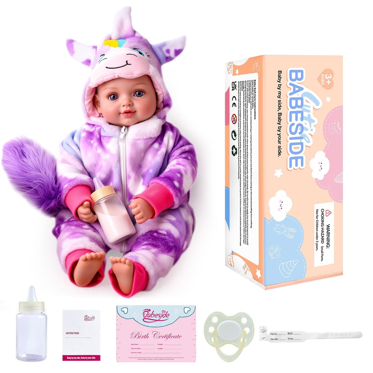 BABESIDE 15-Inch Realistic Baby Doll with Unicorn Outfit – Blue Eyes, Soft Body