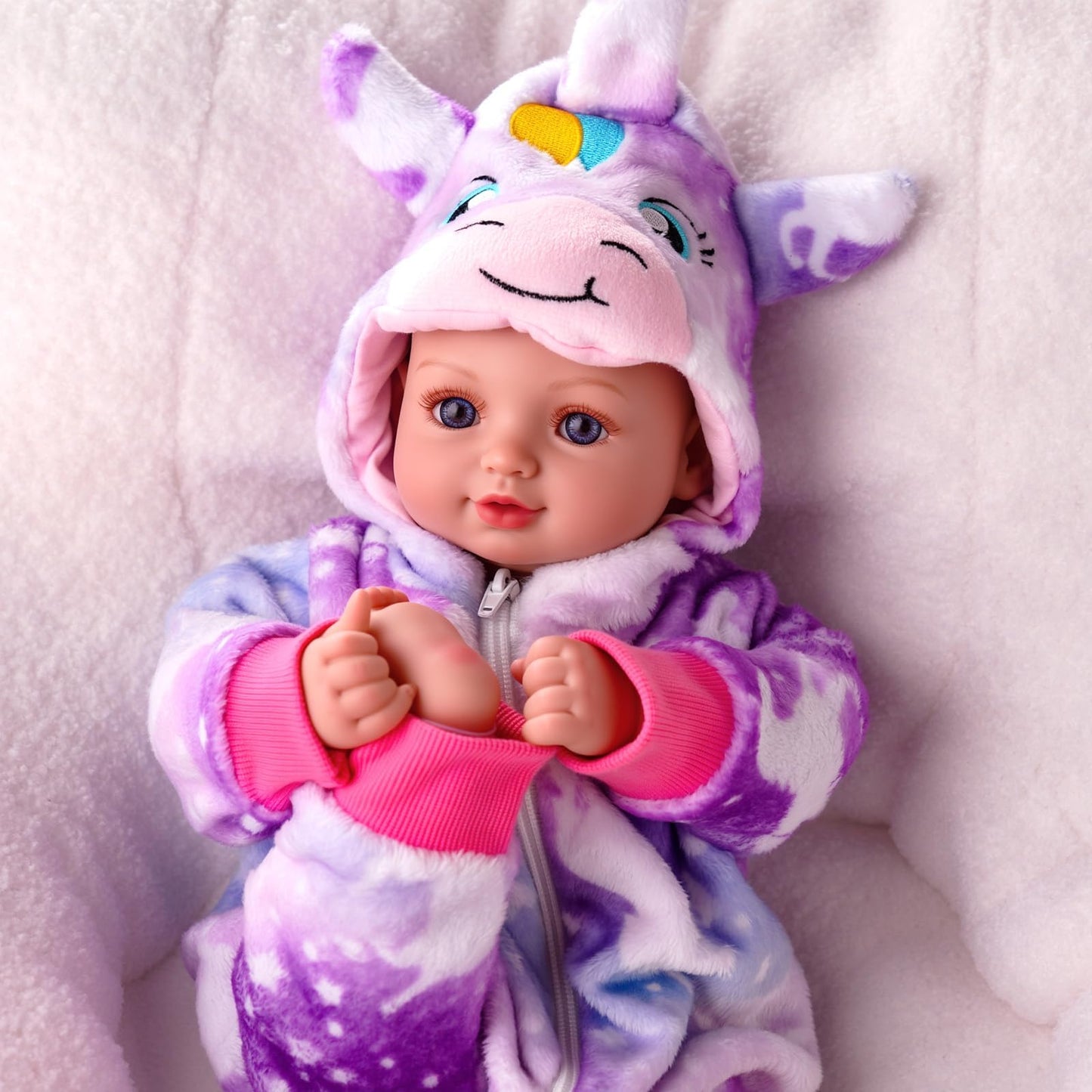 BABESIDE 15-Inch Realistic Baby Doll with Unicorn Outfit – Blue Eyes, Soft Body