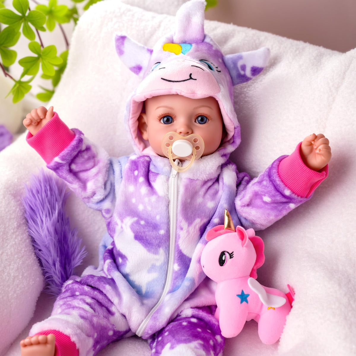BABESIDE 15-Inch Realistic Baby Doll with Unicorn Outfit – Blue Eyes, Soft Body