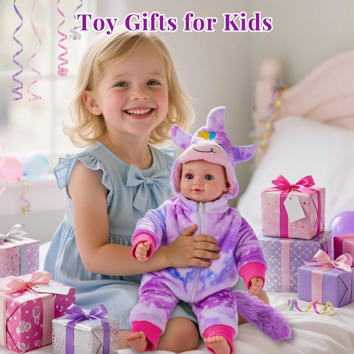 BABESIDE 15-Inch Realistic Baby Doll with Unicorn Outfit – Blue Eyes, Soft Body