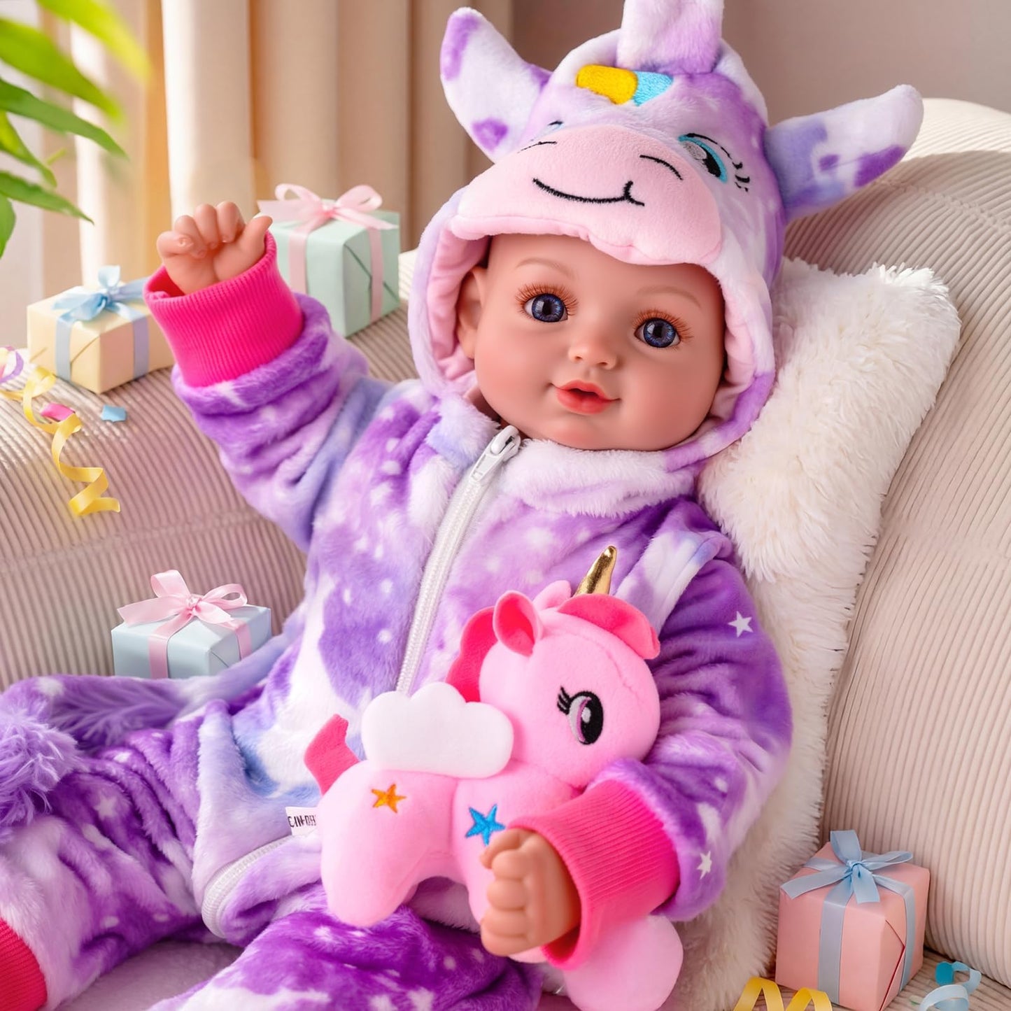 BABESIDE 15-Inch Realistic Baby Doll with Unicorn Outfit – Blue Eyes, Soft Body