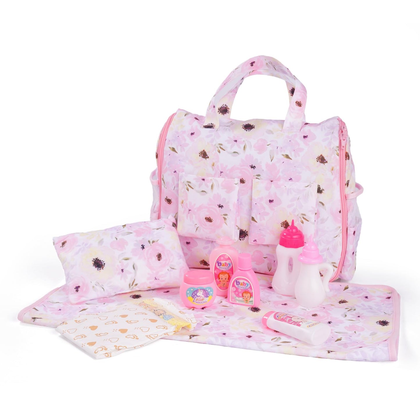 BABESIDE 10 Pcs Baby Doll Diaper Bag Set – 2-in-1 Bag & Changing Pad for 17–22 Inch Dolls