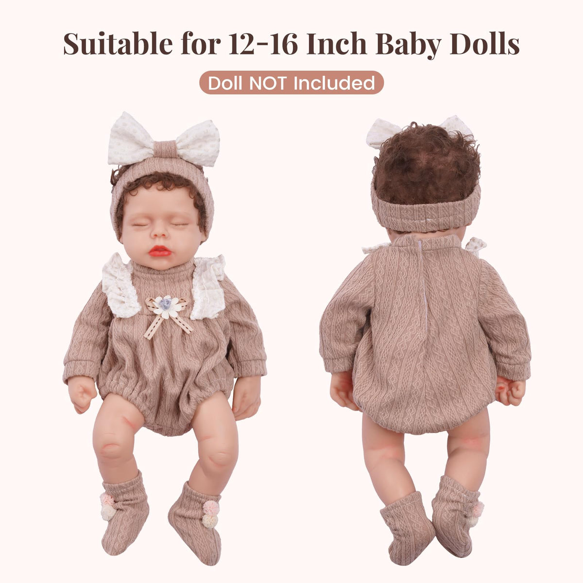 Babeside 3-Piece Doll Clothes Set for 12-16 Inch Dolls | Knitted Romper, Bow Headband & Socks
