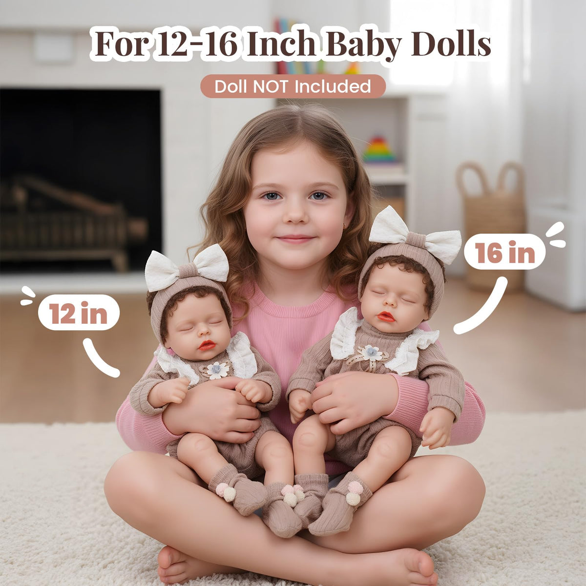Babeside 3-Piece Doll Clothes Set for 12-16 Inch Dolls | Knitted Romper, Bow Headband & Socks