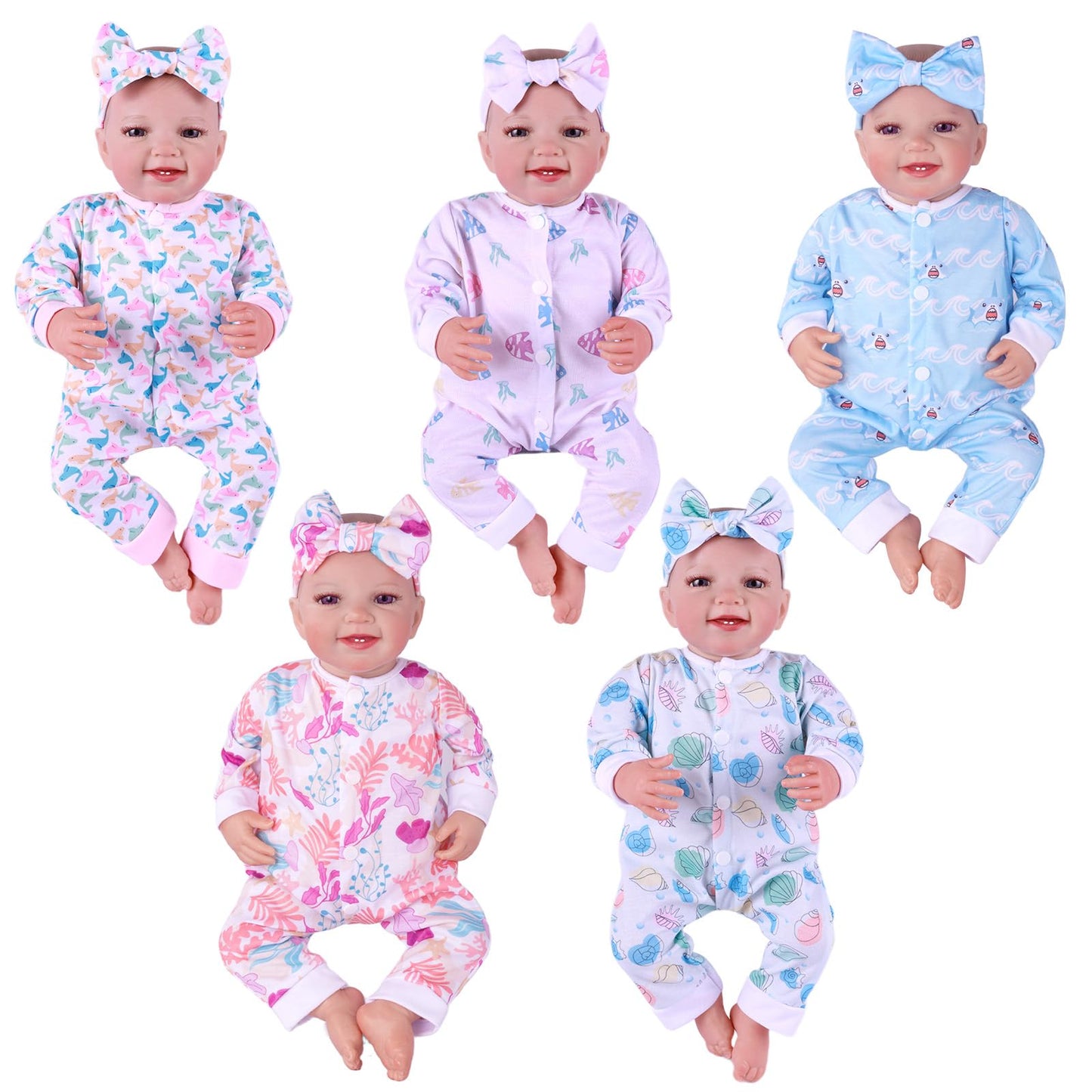 BABESIDE 5 Sets of Reborn Doll Clothes with Headband for 17-22 Inch Dolls