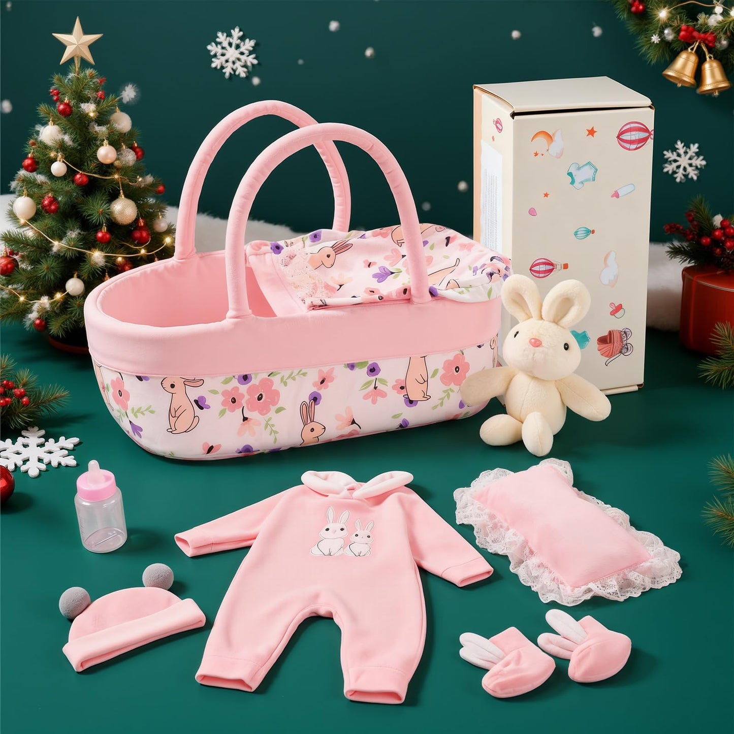 BABESIDE 8-Piece Reborn Doll Clothes with Bassinet for 17-22-Inch Dolls