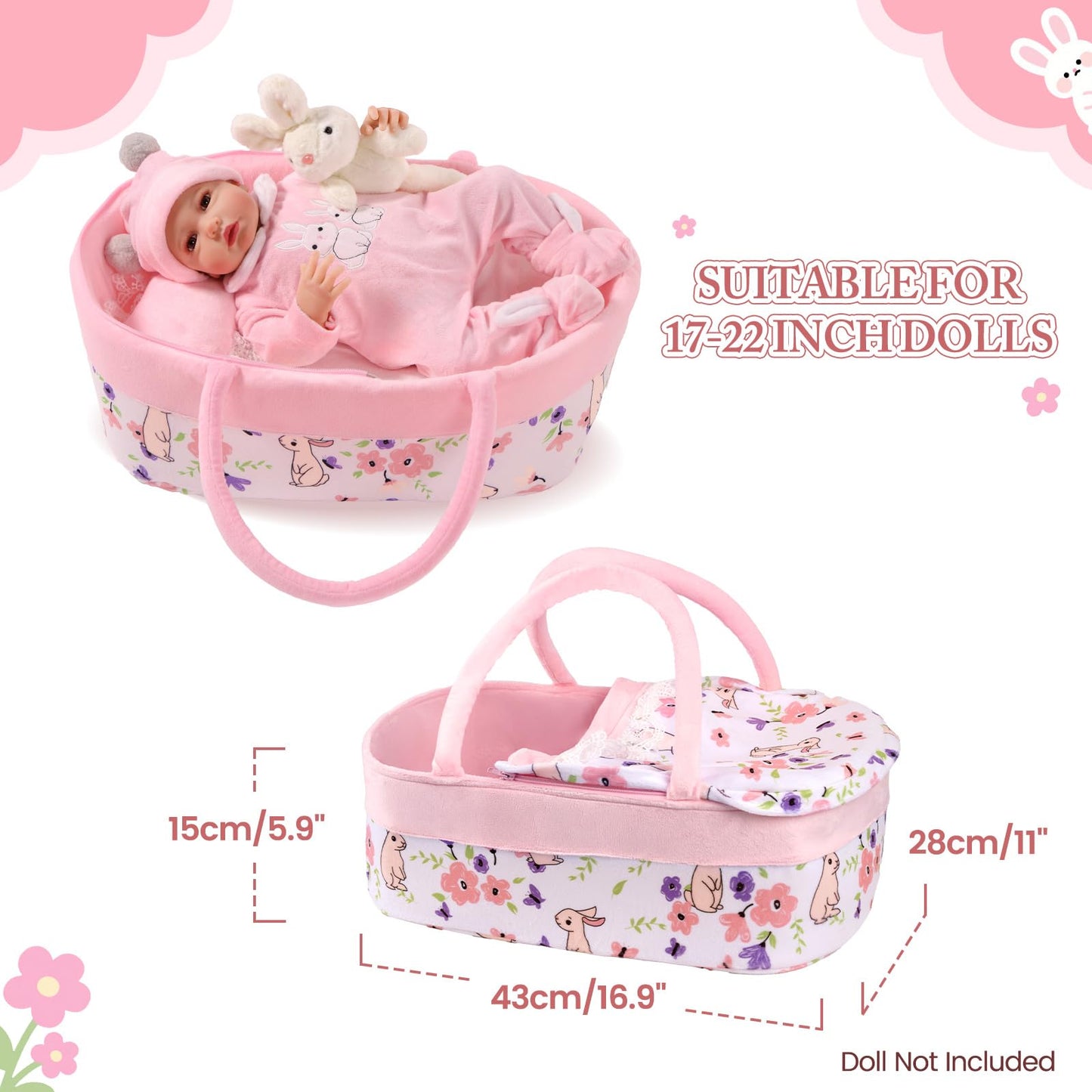 BABESIDE 8-Piece Reborn Doll Clothes with Bassinet for 17-22-Inch Dolls