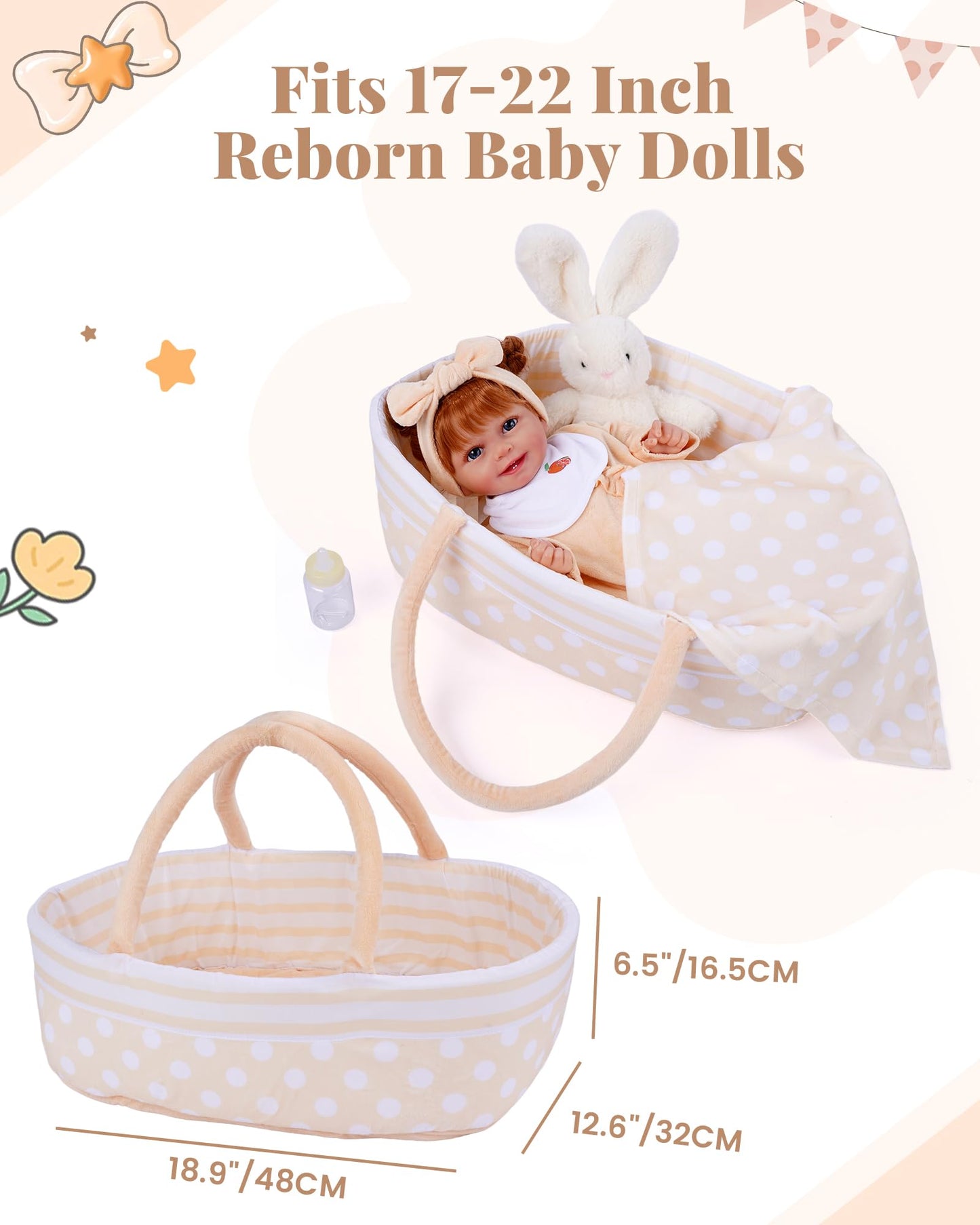 BABESIDE 8 PCS Reborn Doll Clothes Set with Bassinet for 17-22 Inch Dolls