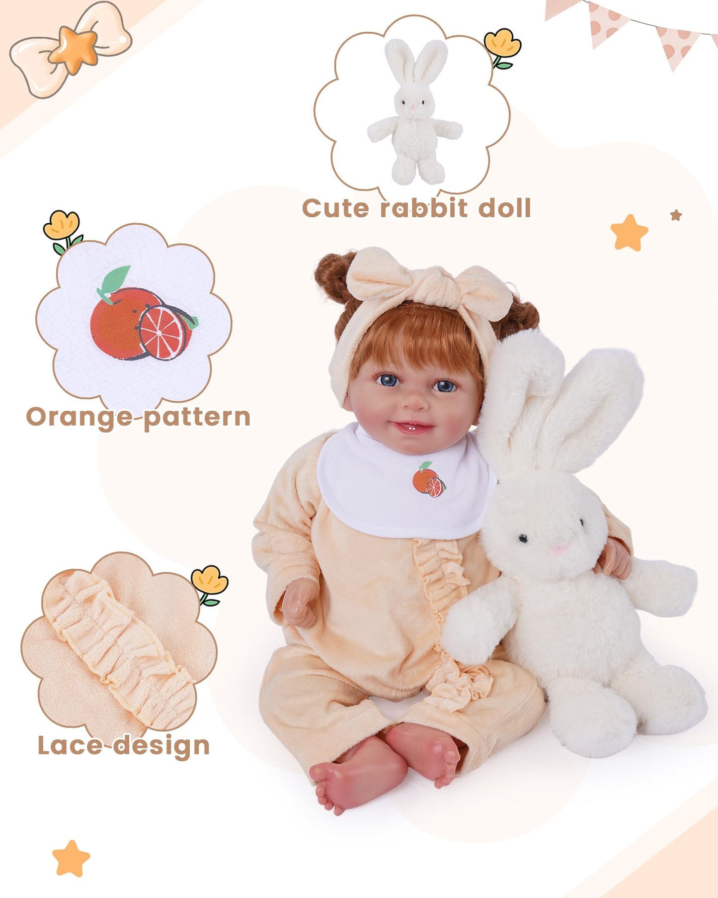BABESIDE 8 PCS Reborn Doll Clothes Set with Bassinet for 17-22 Inch Dolls