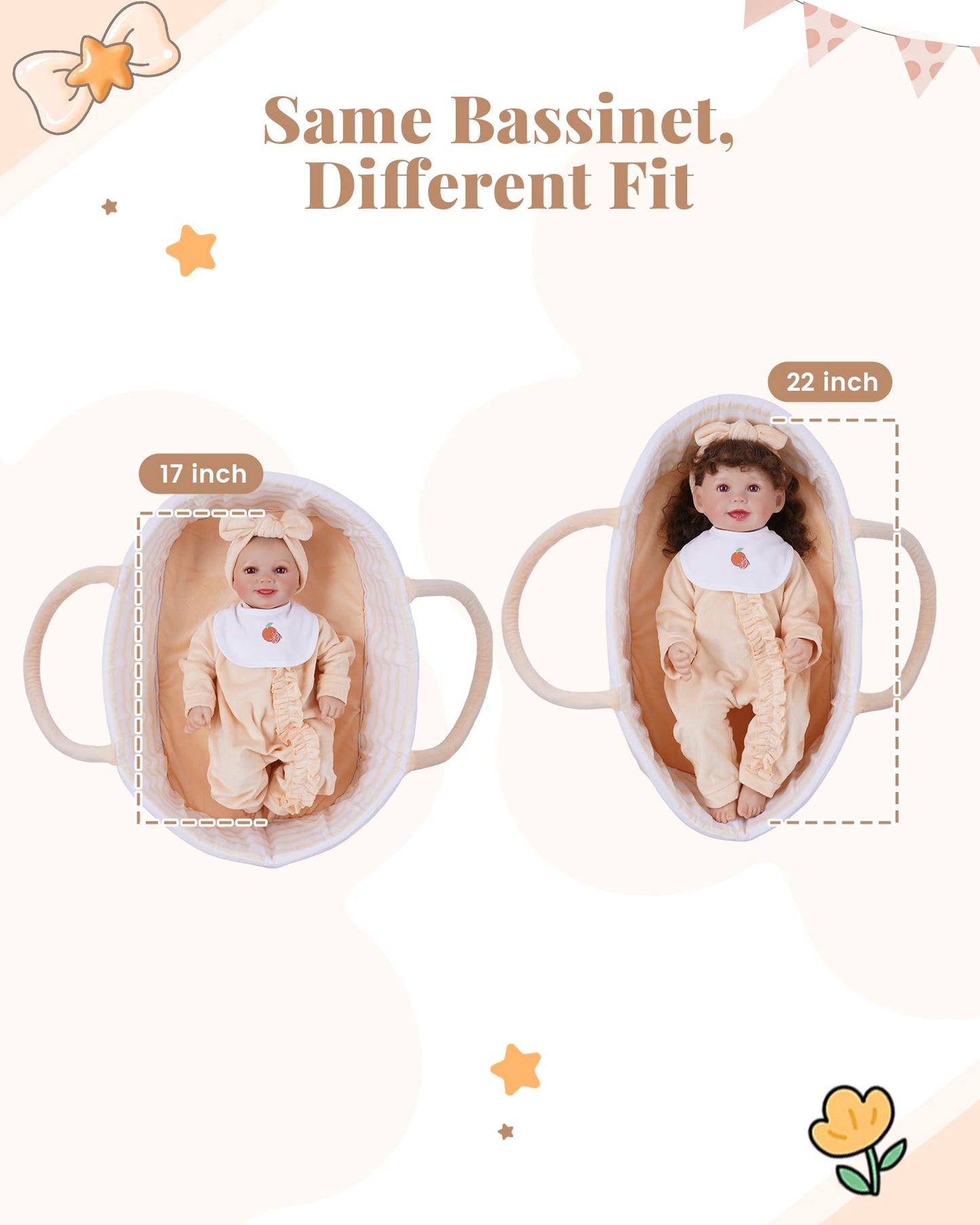 BABESIDE 8 PCS Reborn Doll Clothes Set with Bassinet for 17-22 Inch Dolls