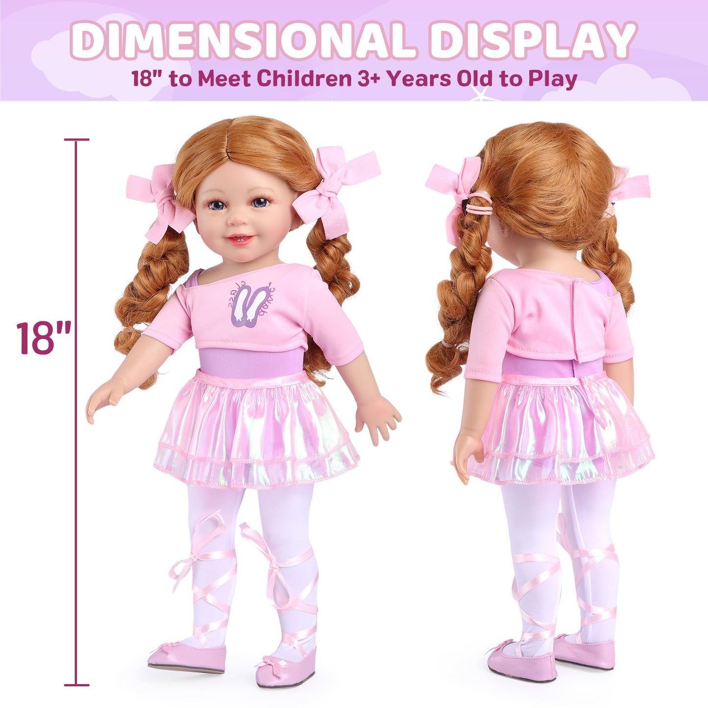 BABESIDE American 18-Inch Ballerina Doll – Blue Eyes, Golden-Red Hair, Ballet Dress & Accessories