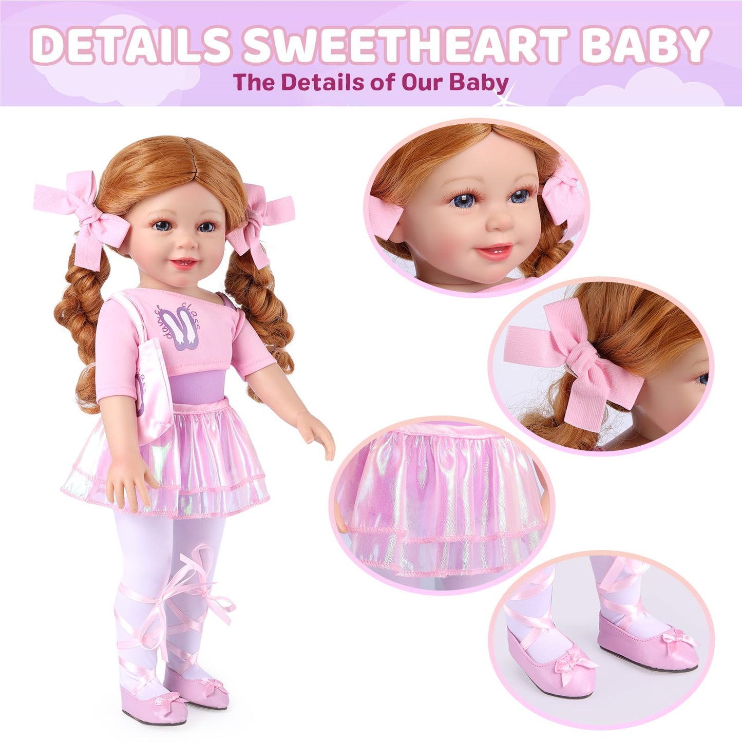 BABESIDE American 18-Inch Ballerina Doll – Blue Eyes, Golden-Red Hair, Ballet Dress & Accessories