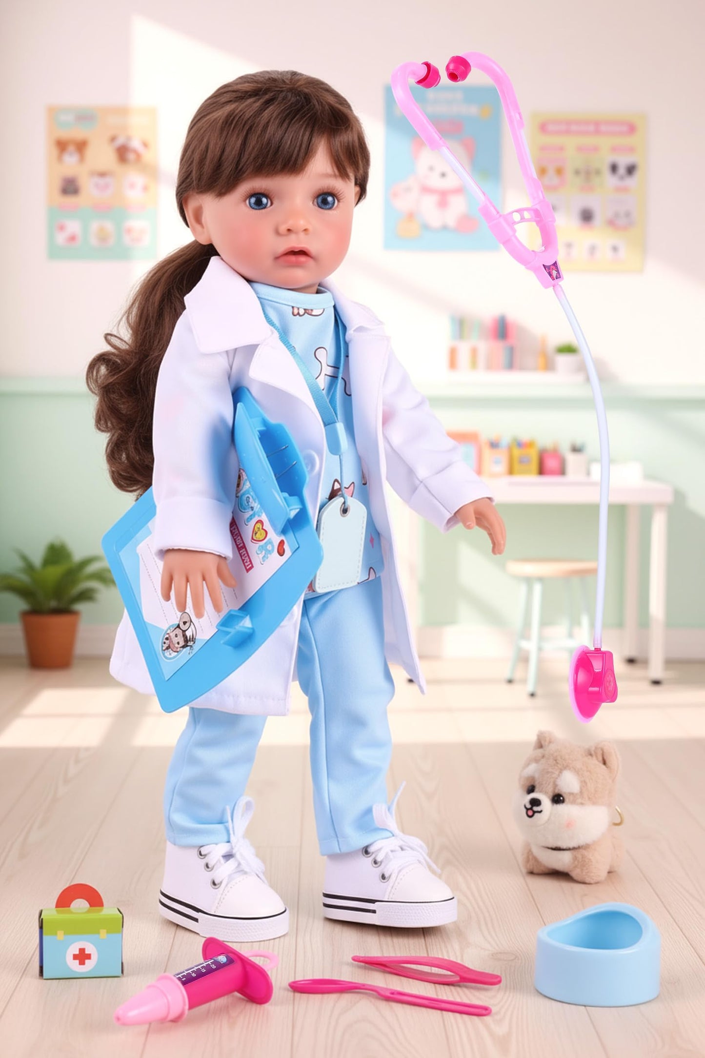 BABESIDE American Realistic 16-Inch Vet Play Doll – Complete Accessories (Ages 5+)