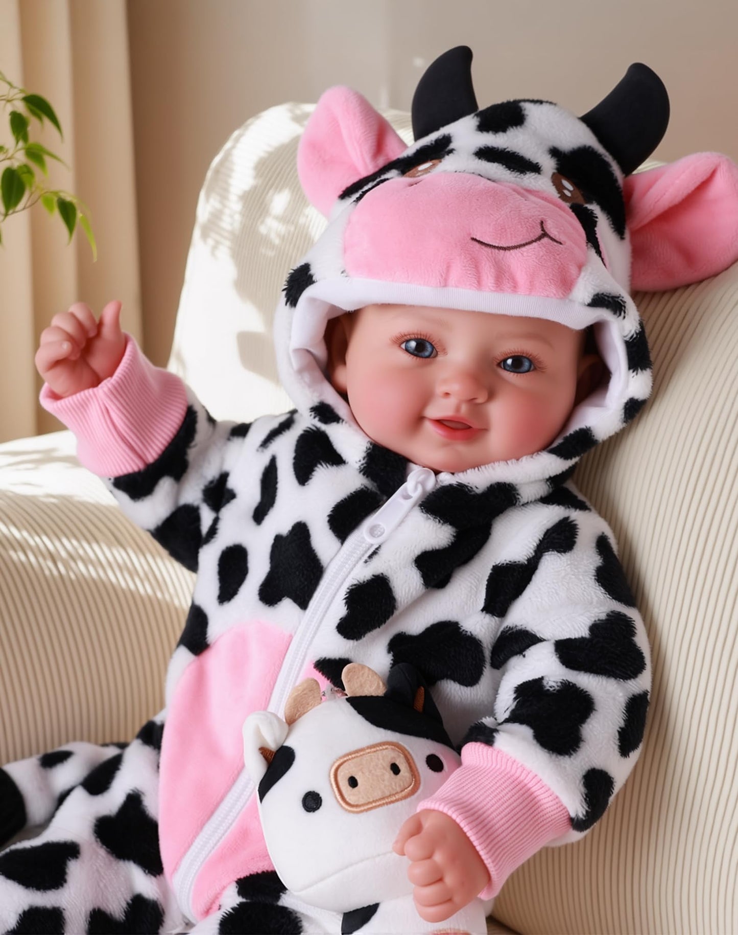 BABESIDE Baby Doll Girl - 17-Inch Realistic Doll with Cow Outfit for Ages 3+