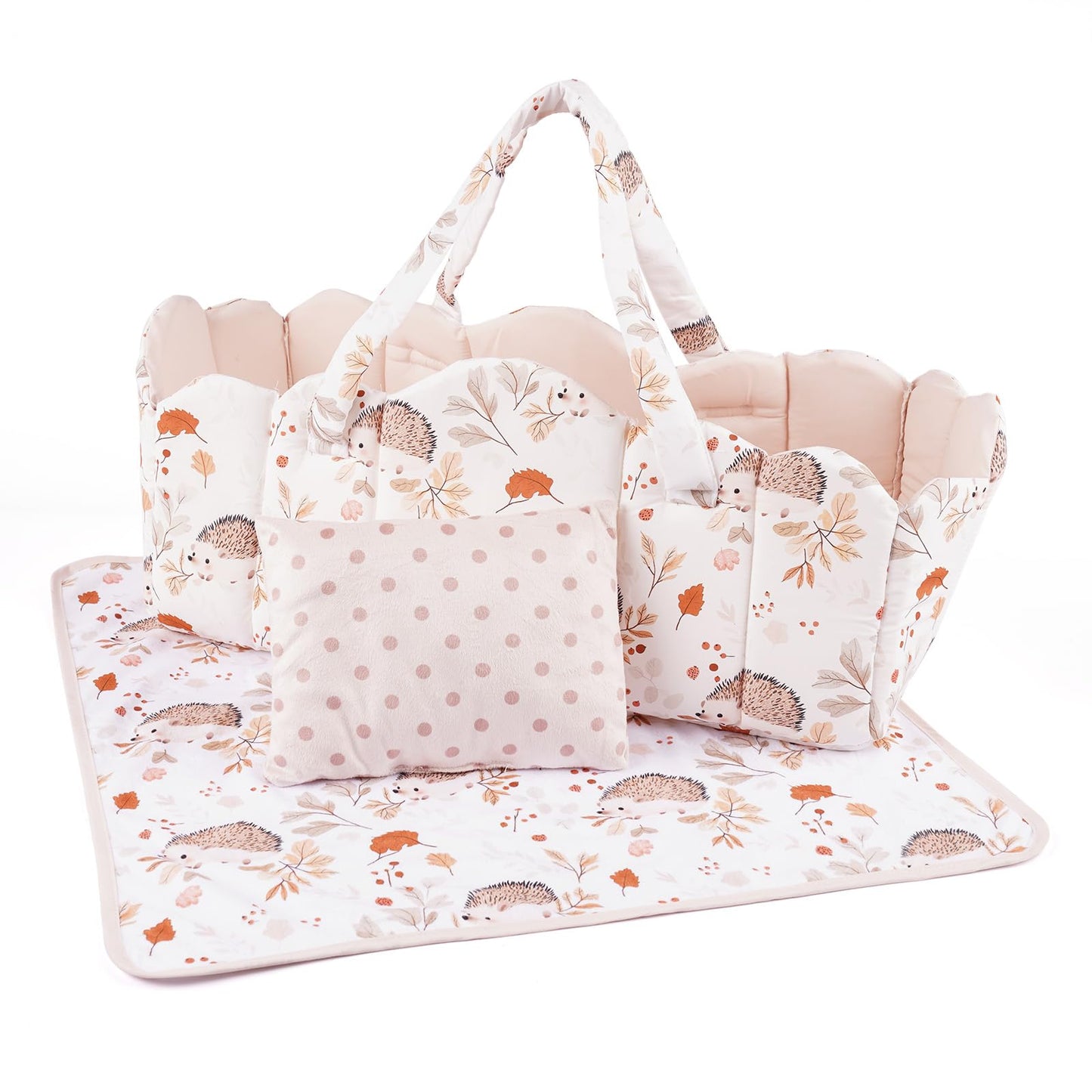 BABESIDE 3 Pcs Baby Doll Bassinet & Bedding Set for 17–22 Inch Dolls | Off-White