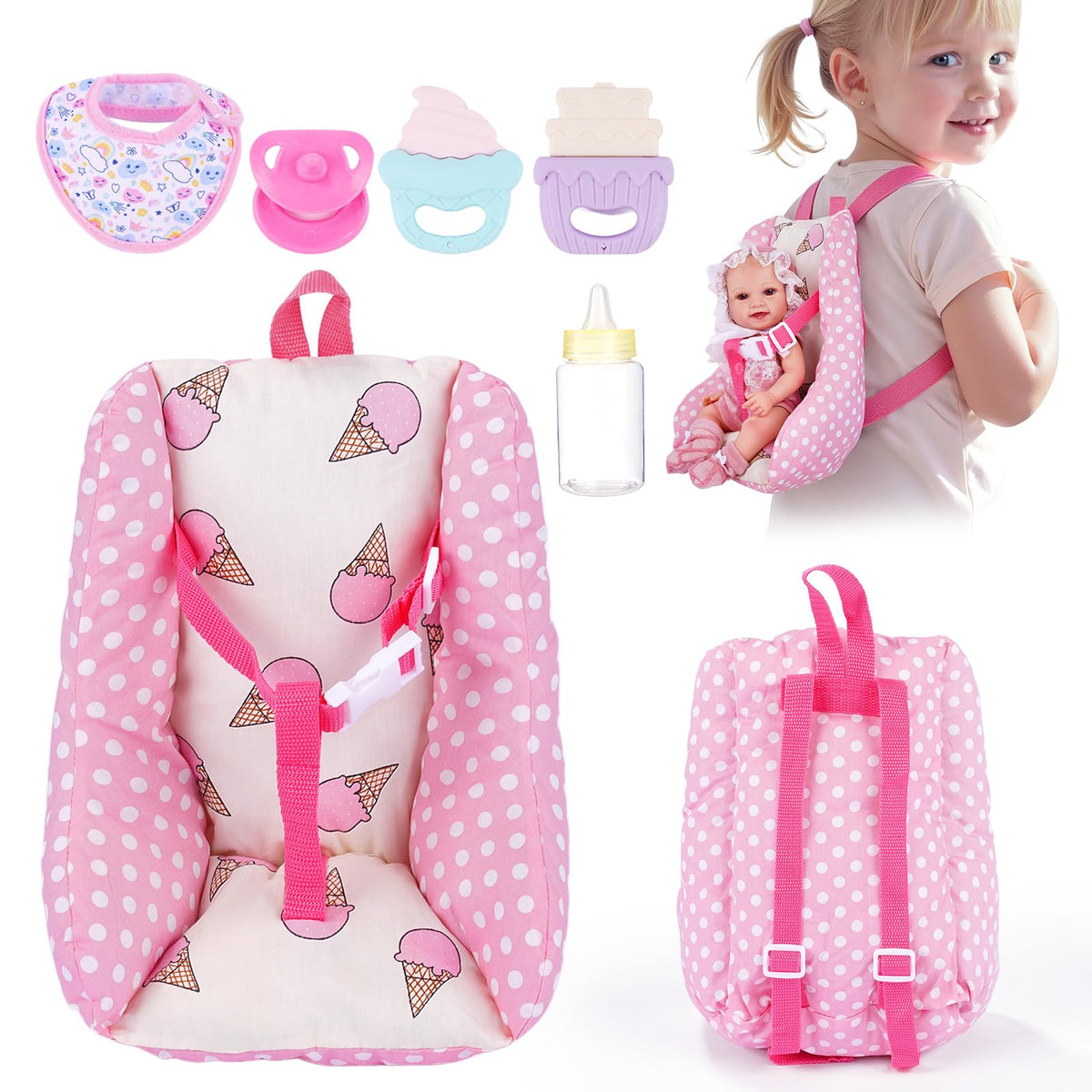 BABESIDE Baby Doll Carrier Set for 10–12 Inch Dolls – Realistic Accessories Pack