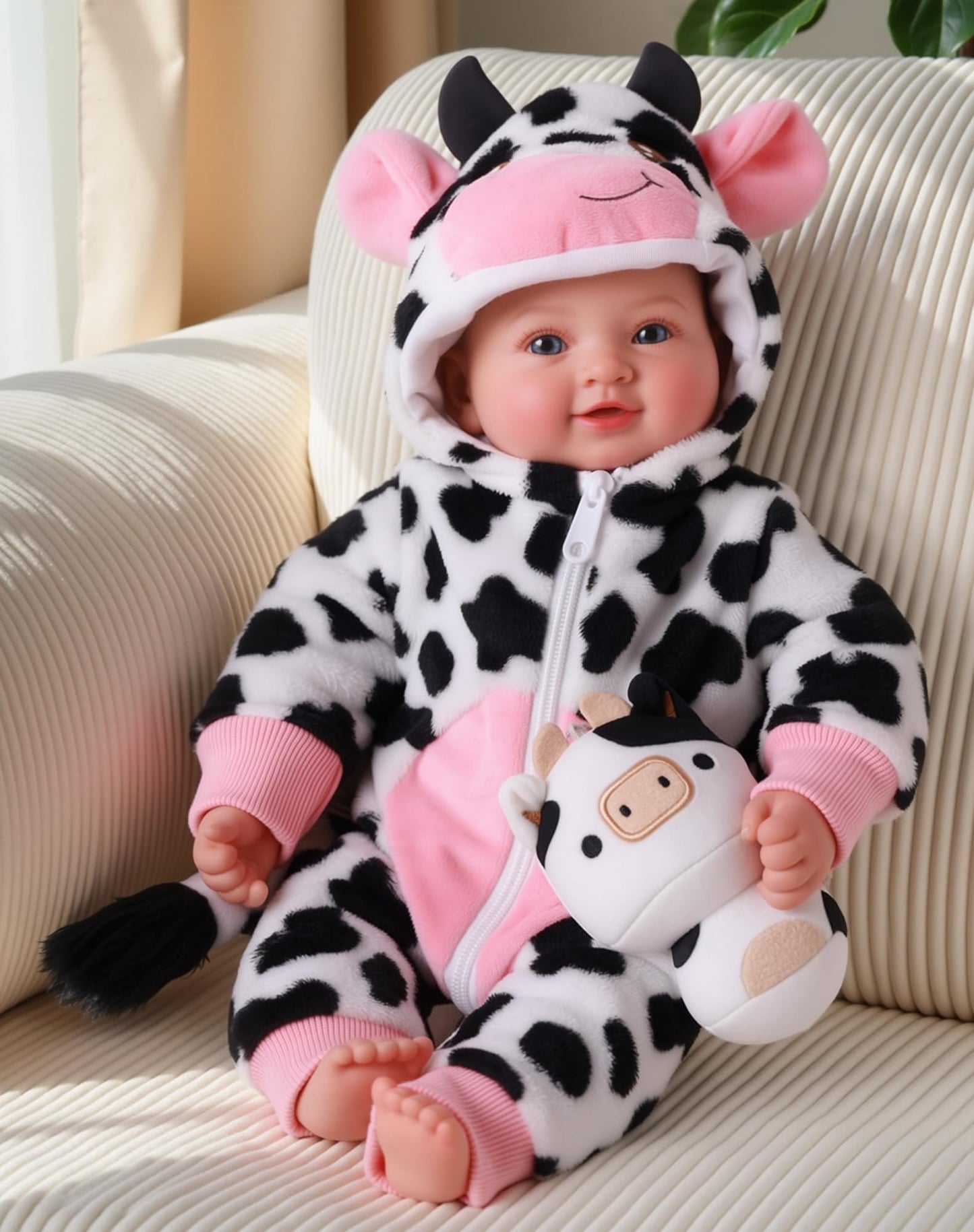 BABESIDE Baby Doll Girl - 17-Inch Realistic Doll with Cow Outfit for Ages 3+