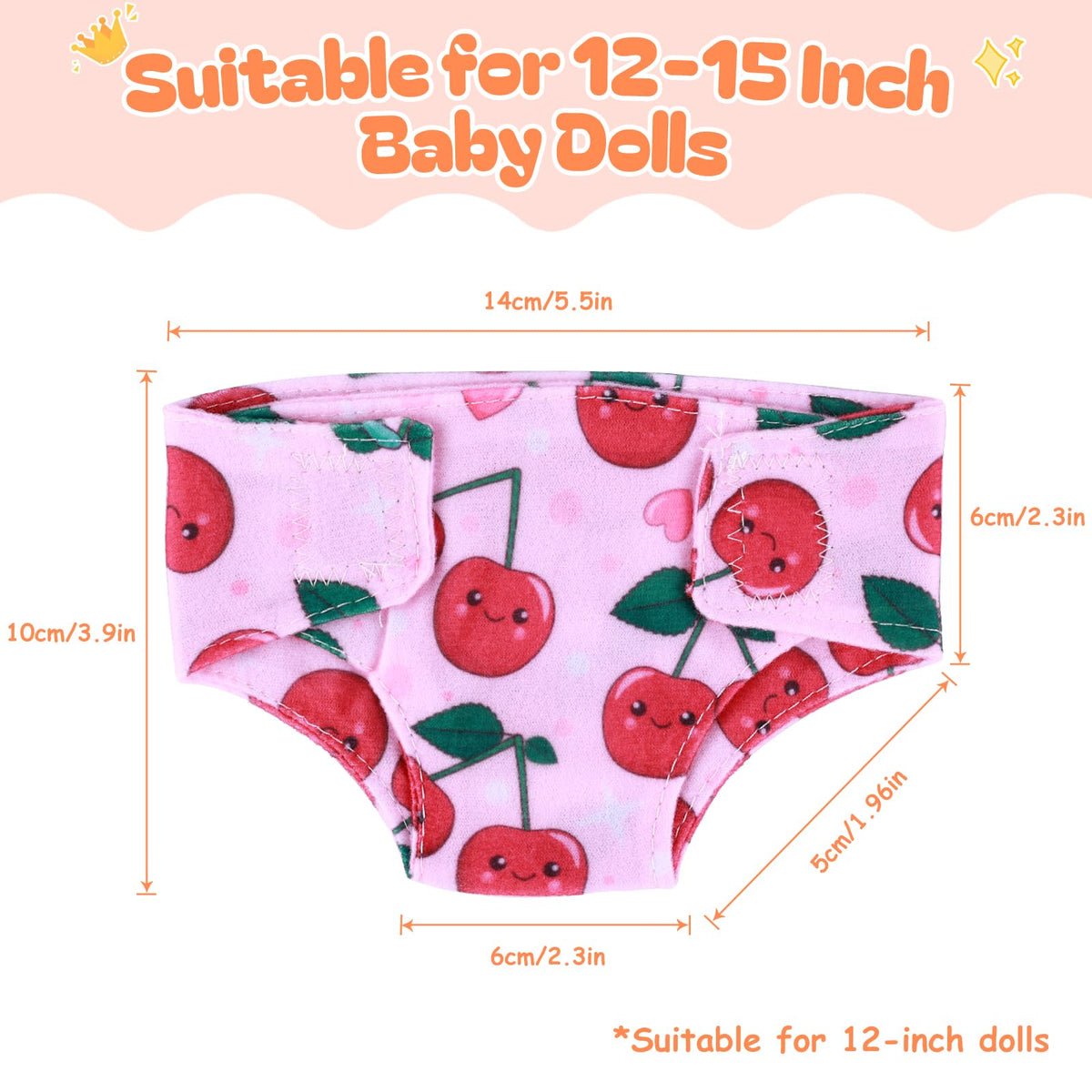 BABESIDE 6 Pcs Reusable Doll Diapers for 12-15 Inch Dolls – Realistic Doll Underwear