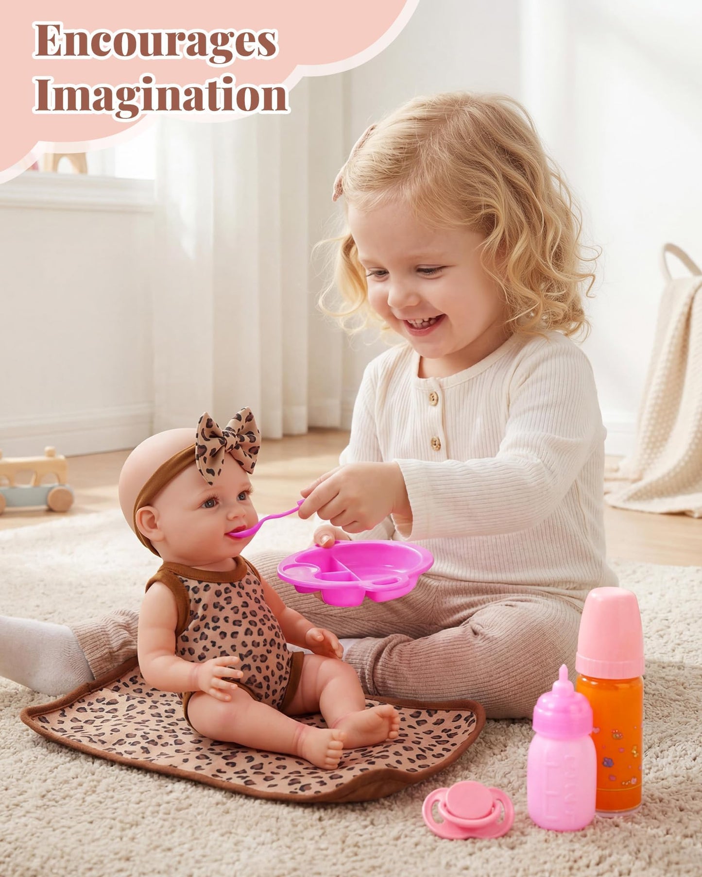BABESIDE 13-Piece Baby Doll Care Set with Feeding Gear & Tote Bag for 10-12 Inch Dolls