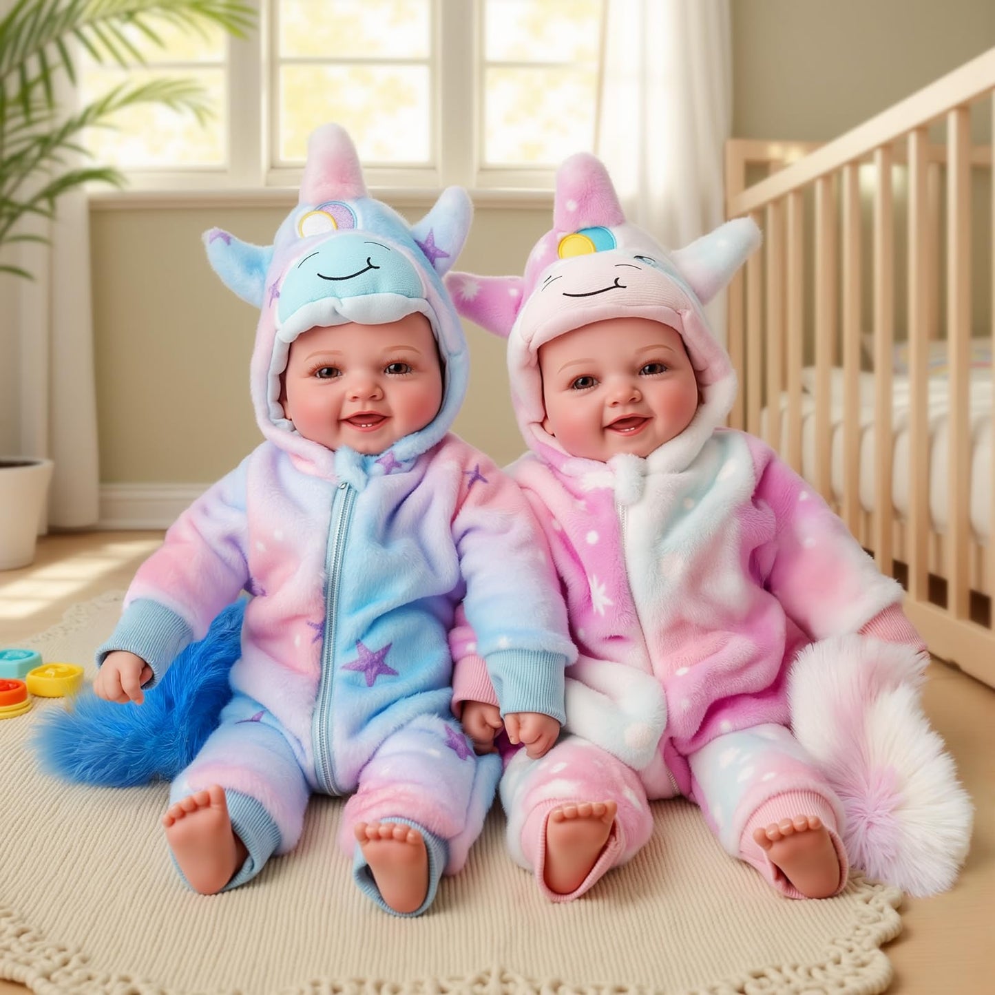 BABESIDE 17-Inch Twin Baby Dolls – Realistic Soft-Body Twins with Unicorn Outfits