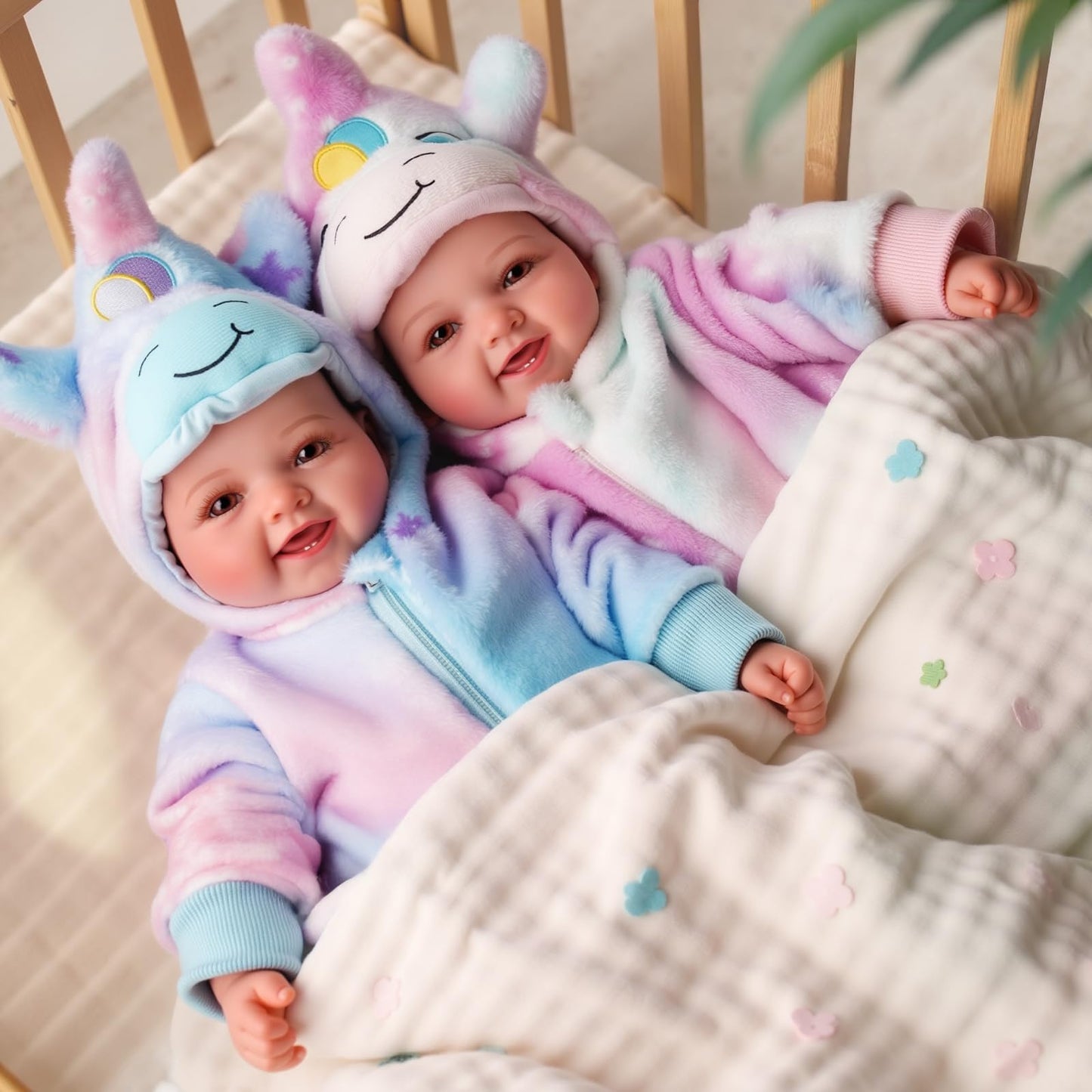 BABESIDE 17-Inch Twin Baby Dolls – Realistic Soft-Body Twins with Unicorn Outfits