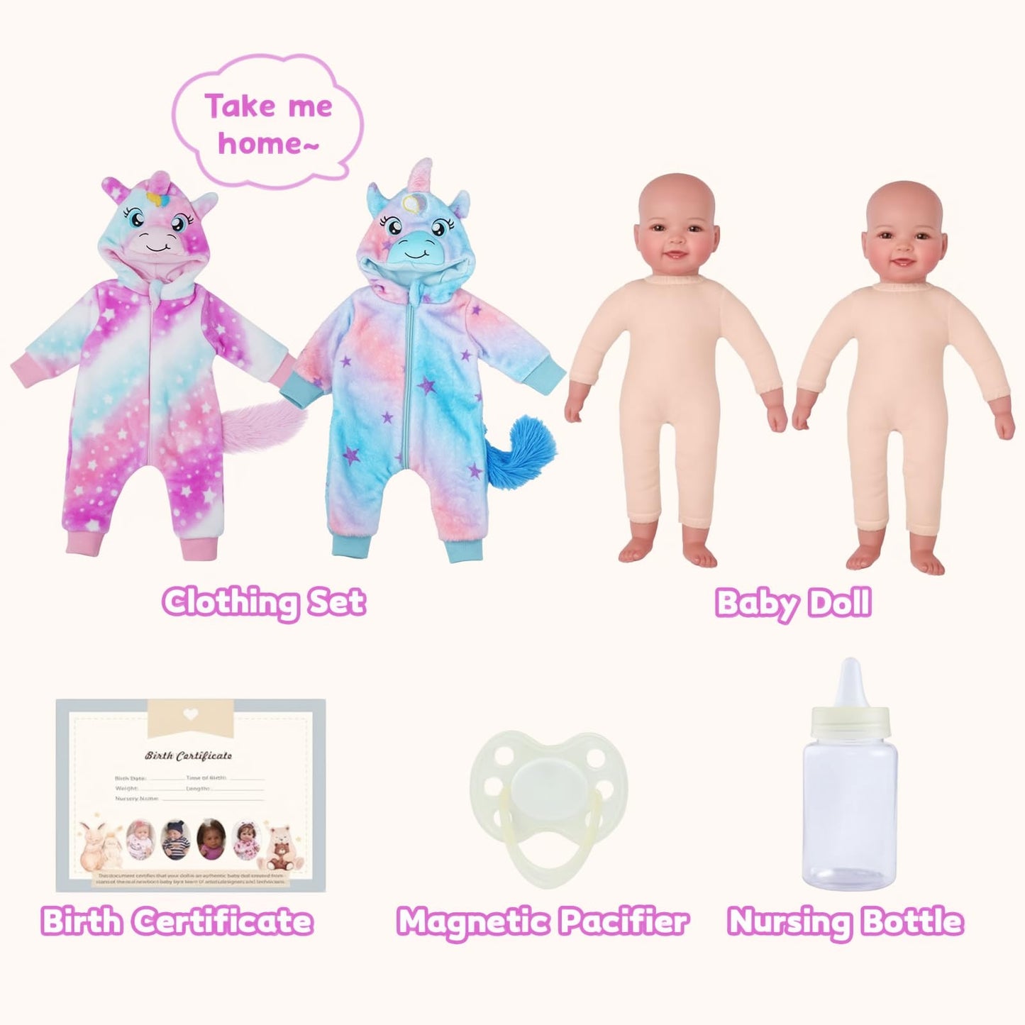 BABESIDE 17-Inch Twin Baby Dolls – Realistic Soft-Body Twins with Unicorn Outfits